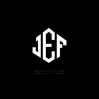 JEF letter logo design with polygon shape. JEF polygon and cube shape logo design. JEF hexagon vector logo template white and black colors. JEF monogram, business and real estate logo.