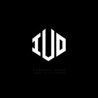 IUO letter logo design with polygon shape. IUO polygon and cube shape logo design. IUO hexagon vector logo template white and black colors. IUO monogram, business and real estate logo.