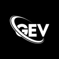 logotipo de gev. carta de guev. diseño del logotipo de la letra gev. logotipo de iniciales gev vinculado con círculo y logotipo de monograma en mayúsculas. tipografía gev para tecnología, negocios y marca inmobiliaria. vector