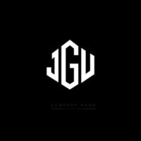 JGU letter logo design with polygon shape. JGU polygon and cube shape logo design. JGU hexagon vector logo template white and black colors. JGU monogram, business and real estate logo.