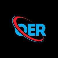 nuestro logo. oer carta. diseño del logotipo de la carta oer. iniciales del logotipo del oer enlazadas con un círculo y un logotipo del monograma en mayúsculas. oer tipografía para tecnología, negocios y marca inmobiliaria. vector