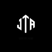 JTA letter logo design with polygon shape. JTA polygon and cube shape logo design. JTA hexagon vector logo template white and black colors. JTA monogram, business and real estate logo.