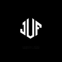 JUF letter logo design with polygon shape. JUF polygon and cube shape logo design. JUF hexagon vector logo template white and black colors. JUF monogram, business and real estate logo.