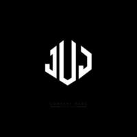 JUJ letter logo design with polygon shape. JUJ polygon and cube shape logo design. JUJ hexagon vector logo template white and black colors. JUJ monogram, business and real estate logo.