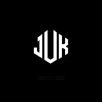 JUK letter logo design with polygon shape. JUK polygon and cube shape logo design. JUK hexagon vector logo template white and black colors. JUK monogram, business and real estate logo.