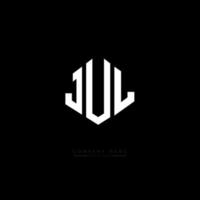 JUL letter logo design with polygon shape. JUL polygon and cube shape logo design. JUL hexagon vector logo template white and black colors. JUL monogram, business and real estate logo.