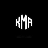 KMA letter logo design with polygon shape. KMA polygon and cube shape logo design. KMA hexagon vector logo template white and black colors. KMA monogram, business and real estate logo.
