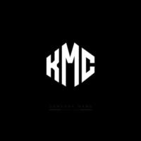 KMC letter logo design with polygon shape. KMC polygon and cube shape logo design. KMC hexagon vector logo template white and black colors. KMC monogram, business and real estate logo.