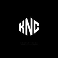 KNC letter logo design with polygon shape. KNC polygon and cube shape logo design. KNC hexagon vector logo template white and black colors. KNC monogram, business and real estate logo.