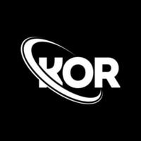 logotipo de kor. letra kor. diseño del logotipo de la letra kor. logotipo de las iniciales kor vinculado con un círculo y un logotipo de monograma en mayúsculas. tipografía kor para tecnología, negocios y marca inmobiliaria. vector