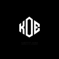 KOE letter logo design with polygon shape. KOE polygon and cube shape logo design. KOE hexagon vector logo template white and black colors. KOE monogram, business and real estate logo.