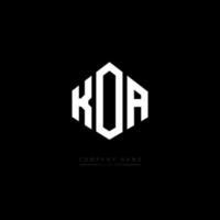 KOA letter logo design with polygon shape. KOA polygon and cube shape logo design. KOA hexagon vector logo template white and black colors. KOA monogram, business and real estate logo.