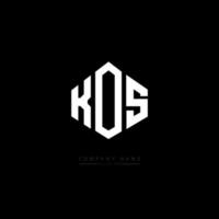 KOS letter logo design with polygon shape. KOS polygon and cube shape logo design. KOS hexagon vector logo template white and black colors. KOS monogram, business and real estate logo.
