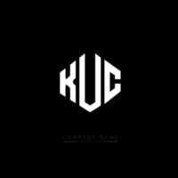KUC letter logo design with polygon shape. KUC polygon and cube shape logo design. KUC hexagon vector logo template white and black colors. KUC monogram, business and real estate logo.