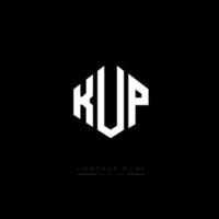 KUP letter logo design with polygon shape. KUP polygon and cube shape logo design. KUP hexagon vector logo template white and black colors. KUP monogram, business and real estate logo.