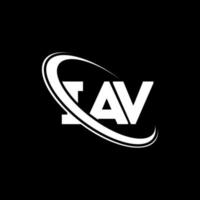 logotipo de iav. carta iav. diseño del logotipo de la letra iav. logotipo de iniciales iav vinculado con círculo y logotipo de monograma en mayúsculas. tipografía iav para tecnología, negocios y marca inmobiliaria. vector