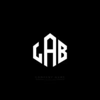 LAB letter logo design with polygon shape. LAB polygon and cube shape logo design. LAB hexagon vector logo template white and black colors. LAB monogram, business and real estate logo.