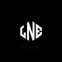 LNE letter logo design with polygon shape. LNE polygon and cube shape logo design. LNE hexagon vector logo template white and black colors. LNE monogram, business and real estate logo.