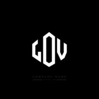 LOV letter logo design with polygon shape. LOV polygon and cube shape logo design. LOV hexagon vector logo template white and black colors. LOV monogram, business and real estate logo.