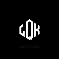 LQK letter logo design with polygon shape. LQK polygon and cube shape logo design. LQK hexagon vector logo template white and black colors. LQK monogram, business and real estate logo.