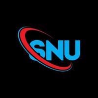 logotipo de snu. carta de snu. diseño del logotipo de la letra snu. logotipo de iniciales snu vinculado con círculo y logotipo de monograma en mayúsculas. tipografía snu para tecnología, negocios y marca inmobiliaria. vector