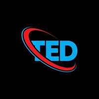 logotipo de Ted. carta ted. diseño del logotipo de la letra ted. logotipo de las iniciales ted vinculado con un círculo y un logotipo de monograma en mayúsculas. tipografía ted para tecnología, negocios y marca inmobiliaria. vector
