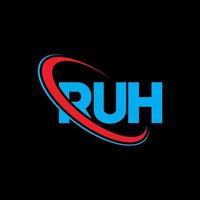 logotipo de ruh. ruh carta. diseño del logotipo de la letra ruh. logotipo de las iniciales ruh vinculado con un círculo y un logotipo de monograma en mayúsculas. tipografía ruh para tecnología, negocios y marca inmobiliaria. vector