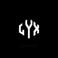 LYX letter logo design with polygon shape. LYX polygon and cube shape logo design. LYX hexagon vector logo template white and black colors. LYX monogram, business and real estate logo.