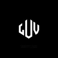 LUV letter logo design with polygon shape. LUV polygon and cube shape logo design. LUV hexagon vector logo template white and black colors. LUV monogram, business and real estate logo.