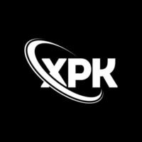 logotipo xpk. letra xpk. diseño del logotipo de la letra xpk. logotipo de las iniciales xpk vinculado con el círculo y el logotipo del monograma en mayúsculas. tipografía xpk para tecnología, negocios y marca inmobiliaria. vector