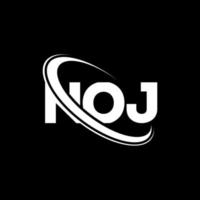 logotipo de noj. carta noj. diseño del logotipo de la letra noj. logotipo de iniciales noj vinculado con círculo y logotipo de monograma en mayúsculas. tipografía noj para tecnología, negocios y marca inmobiliaria. vector