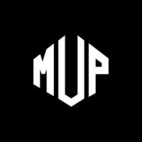 diseño de logotipo de letra mup con forma de polígono. mup polígono y diseño de logotipo en forma de cubo. mup hexágono vector logo plantilla colores blanco y negro. monograma mup, logotipo comercial e inmobiliario.