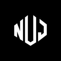 NUJ letter logo design with polygon shape. NUJ polygon and cube shape logo design. NUJ hexagon vector logo template white and black colors. NUJ monogram, business and real estate logo.