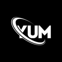 logotipo de yum. ñam carta. diseño del logotipo de la letra yum. logotipo de yum de las iniciales vinculado con el círculo y el logotipo del monograma en mayúsculas. tipografía yum para tecnología, negocios y marca inmobiliaria. vector