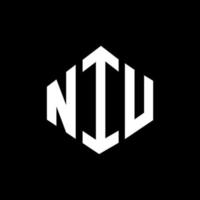 NIU letter logo design with polygon shape. NIU polygon and cube shape logo design. NIU hexagon vector logo template white and black colors. NIU monogram, business and real estate logo.