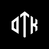 OTK letter logo design with polygon shape. OTK polygon and cube shape logo design. OTK hexagon vector logo template white and black colors. OTK monogram, business and real estate logo.