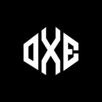 OXE letter logo design with polygon shape. OXE polygon and cube shape logo design. OXE hexagon vector logo template white and black colors. OXE monogram, business and real estate logo.