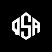 QSA letter logo design with polygon shape. QSA polygon and cube shape logo design. QSA hexagon vector logo template white and black colors. QSA monogram, business and real estate logo.