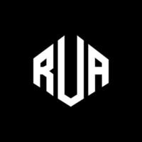 RUA letter logo design with polygon shape. RUA polygon and cube shape logo design. RUA hexagon vector logo template white and black colors. RUA monogram, business and real estate logo.