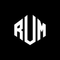 RUM letter logo design with polygon shape. RUM polygon and cube shape logo design. RUM hexagon vector logo template white and black colors. RUM monogram, business and real estate logo.