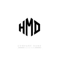 diseño de logotipo de letra hmd con forma de polígono. diseño de logotipo en forma de cubo y polígono hmd. plantilla de logotipo de vector hexagonal hmd colores blanco y negro. monograma hmd, logotipo empresarial y inmobiliario.