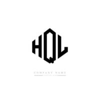 HQL letter logo design with polygon shape. HQL polygon and cube shape logo design. HQL hexagon vector logo template white and black colors. HQL monogram, business and real estate logo.