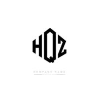 HQZ letter logo design with polygon shape. HQZ polygon and cube shape logo design. HQZ hexagon vector logo template white and black colors. HQZ monogram, business and real estate logo.