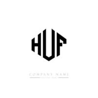 HUF letter logo design with polygon shape. HUF polygon and cube shape logo design. HUF hexagon vector logo template white and black colors. HUF monogram, business and real estate logo.