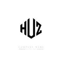 HUZ letter logo design with polygon shape. HUZ polygon and cube shape logo design. HUZ hexagon vector logo template white and black colors. HUZ monogram, business and real estate logo.