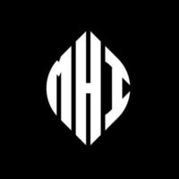 MHI circle letter logo design with circle and ellipse shape. MHI ellipse letters with typographic style. The three initials form a circle logo. MHI Circle Emblem Abstract Monogram Letter Mark Vector. vector