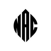 diseño de logotipo de letra de círculo nac con forma de círculo y elipse. nac letras elipses con estilo tipográfico. las tres iniciales forman un logo circular. vector de marca de letra de monograma abstracto del emblema del círculo nac.