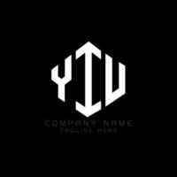 YIU letter logo design with polygon shape. YIU polygon and cube shape logo design. YIU hexagon vector logo template white and black colors. YIU monogram, business and real estate logo.