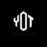 YOT letter logo design with polygon shape. YOT polygon and cube shape logo design. YOT hexagon vector logo template white and black colors. YOT monogram, business and real estate logo.