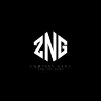 ZNG letter logo design with polygon shape. ZNG polygon and cube shape logo design. ZNG hexagon vector logo template white and black colors. ZNG monogram, business and real estate logo.